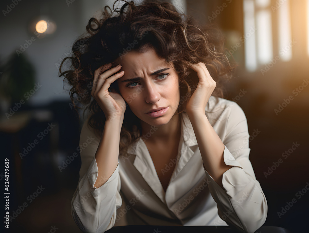 An exhausted woman at work - Depression, stress, axiety and burn out theme An exhausted woman at work - Depression, stress, axiety and burn out theme