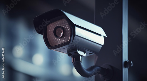 Modern of CCTV camera for monitoring surveillance and security on the wall with car park background