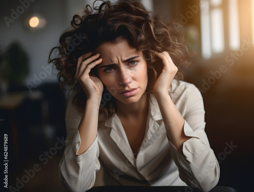 An exhausted woman at work - Depression, stress, axiety and burn out theme