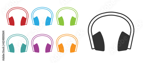Black Noise canceling headphones icon isolated on white background. Headphones for ear protection from noise. Set icons colorful. Vector