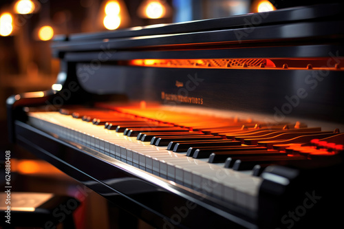 Piano close-up in the evening lighting
