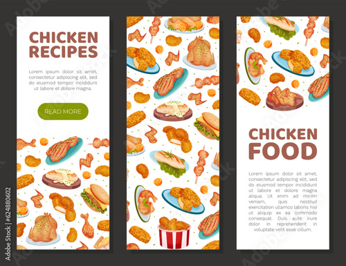 Tasty Chicken Food Banner Design with Served Dish Vector Template