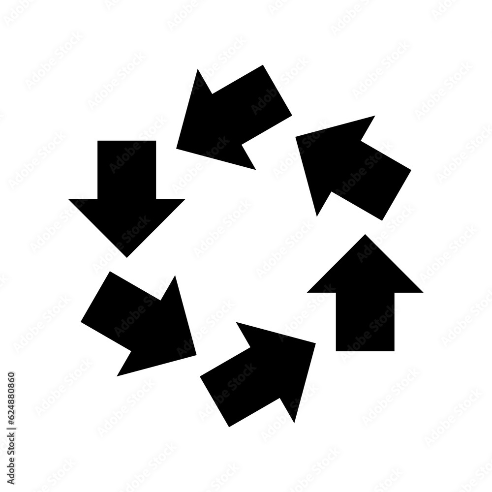 Abstract design six arrows follow the circle, black circle of arrows transparent background. Abstract design six arrows follow the circle, black circle of arrows transparent background.