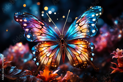 Bright colorful butterfly close-up, AI Generated