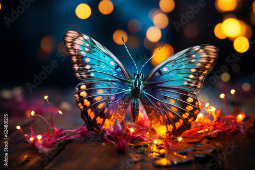 Bright colorful butterfly close-up, AI Generated