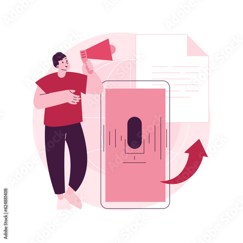 Speech to text abstract concept vector illustration. Multi-language speech recognizer, convert speech to text, voice-to-text software, voice recognition technology, translation abstract metaphor.