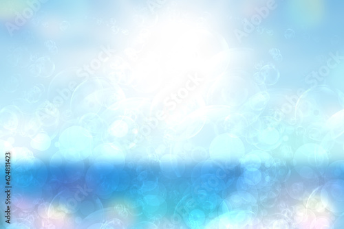 Abstract ocean background. Abstract bright blue turquoise tropical ocean with sparkling waves and light blue cloudy sky. Beautiful backdrop for summer holidays and travel advertising.