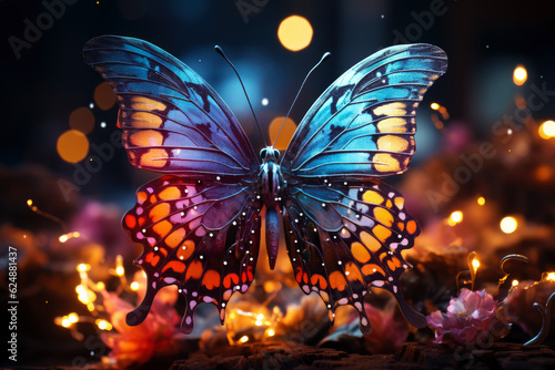 Bright colorful butterfly close-up, AI Generated