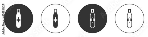 Black Electronic cigarette icon isolated on white background. Vape smoking tool. Vaporizer Device. Circle button. Vector