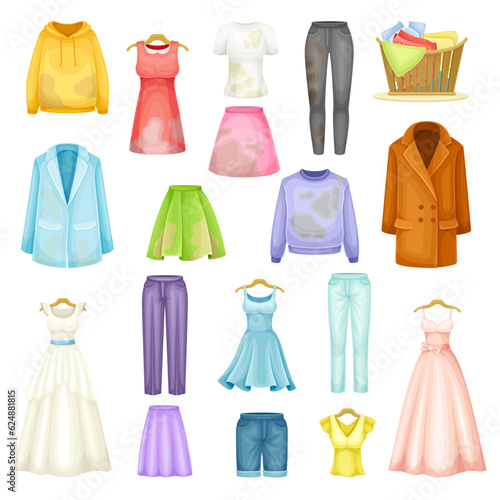 Clean and Dirty Clothing with Stain Big Vector Set