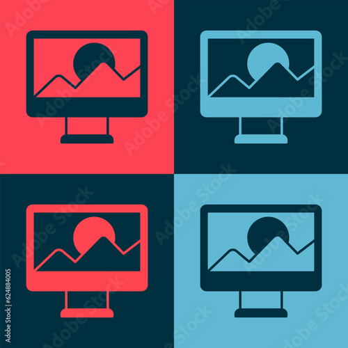 Pop art Photo retouching icon isolated on color background. Photographer, photography, retouch icon. Vector