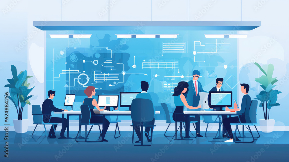 Group of business people and software developers working as a team in office Group of business people and software developers working as a team in office
