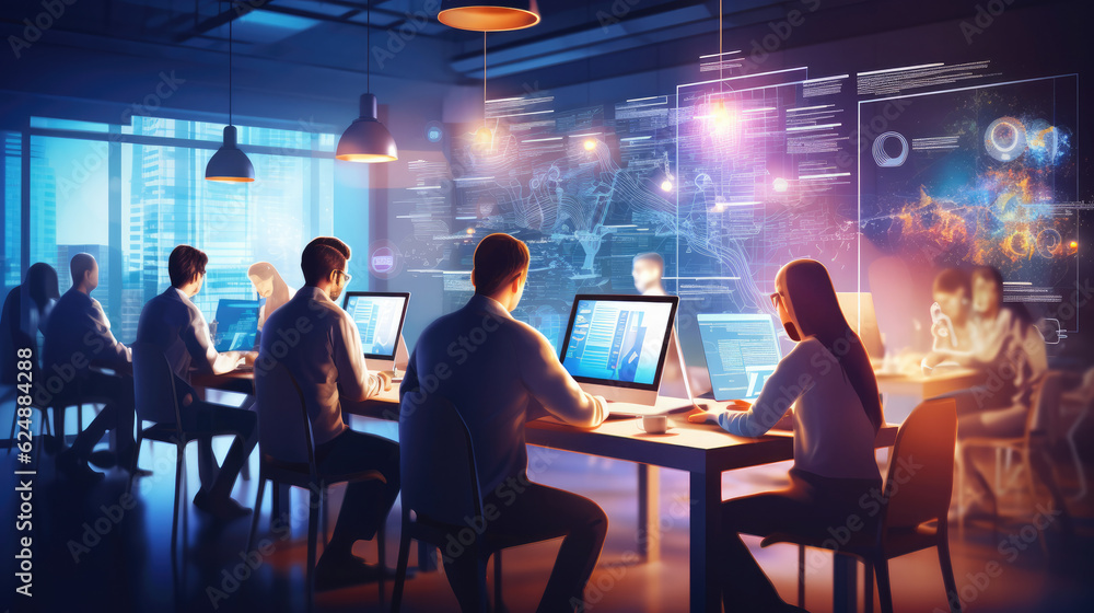 Group of business people and software developers working as a team in office Group of business people and software developers working as a team in office