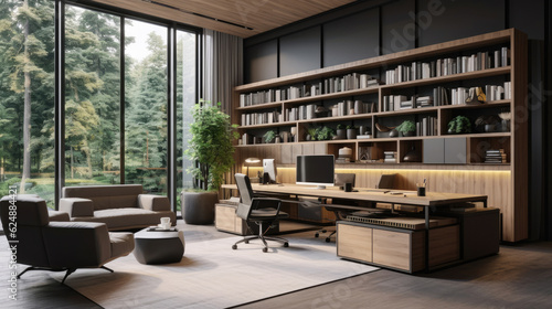 Modern gray and wooden open space office corner