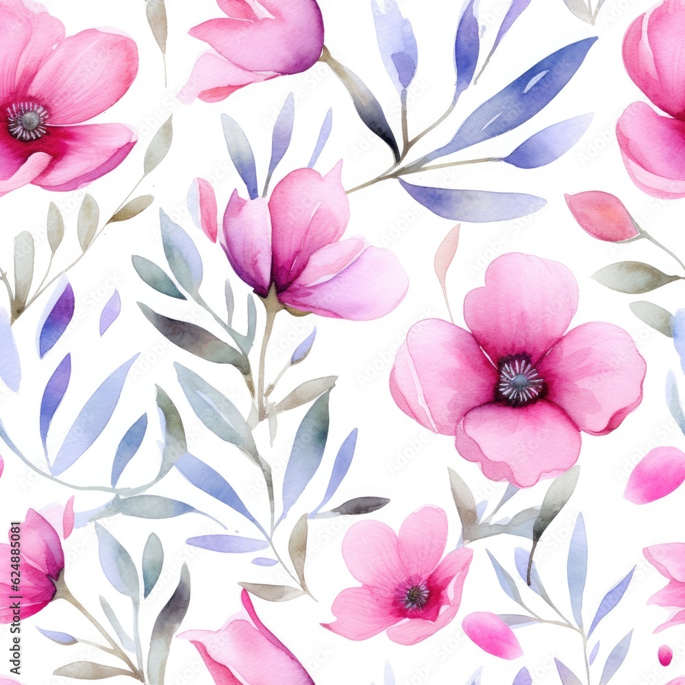 Flowers watercolor seamless pattern, generative ai Flowers watercolor seamless pattern, generative ai