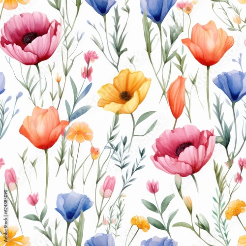 Flowers watercolor seamless pattern  generative ai
