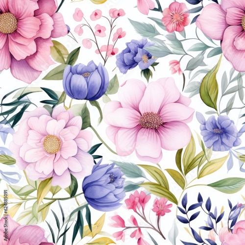 Wallpaper Mural Flowers watercolor seamless pattern, generative ai Torontodigital.ca