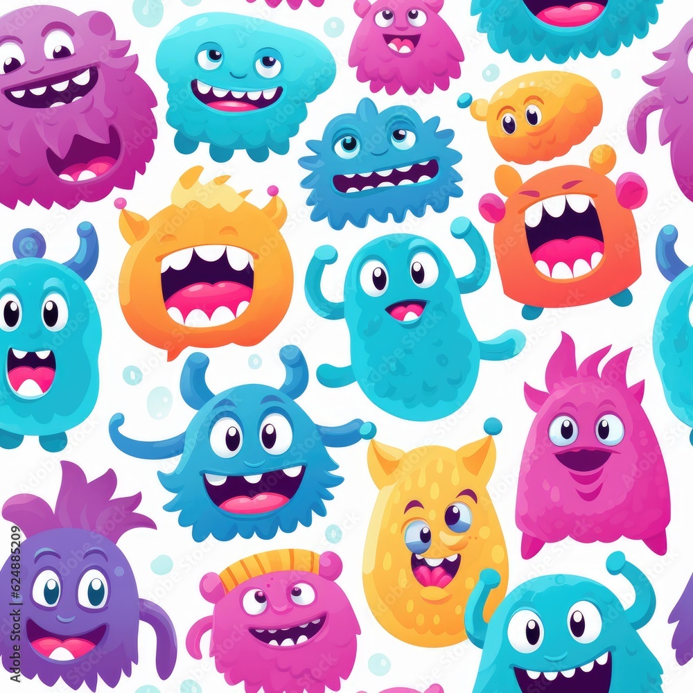 Fototapeta premium Cute cartoon monster seamless pattern, generative ai