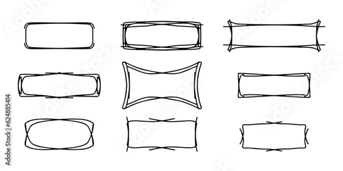 Frames doodle vintage set vector illustration isolated on white background. Symmetrical black hand drawn borders, blank decorative shapes