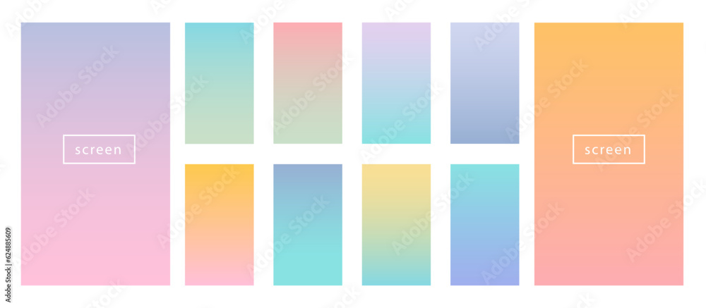 © cheremuha - Caramel gradient backgrounds set. Soft pastel color gradient collection. Lavender, pink, light green, bright blue, yellow, orange, turquoise, purple, colours gradients for phone screen. Caramel hues.