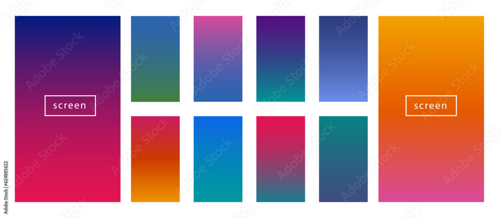 Dark colors gradients backgrounds big set. Vintage academia colours. Deep color modern gradient for phone screen. Trendy web background with white text. Abstract ui design. Red, blue, green, magenta.