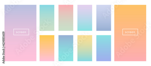 Caramel gradient backgrounds set. Soft pastel color gradient collection. Lavender, pink, light green, bright blue, yellow, orange, turquoise, purple, colours gradients for phone screen. Caramel hues.