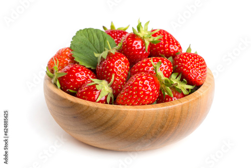 Bowl with fresh strawberries isolated on white