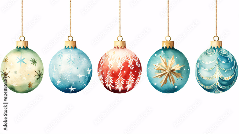 Set of creative Merry Christmas balls for Christmas tree decoration. Watercolor collection. Set of creative Merry Christmas balls for Christmas tree decoration. Watercolor collection.