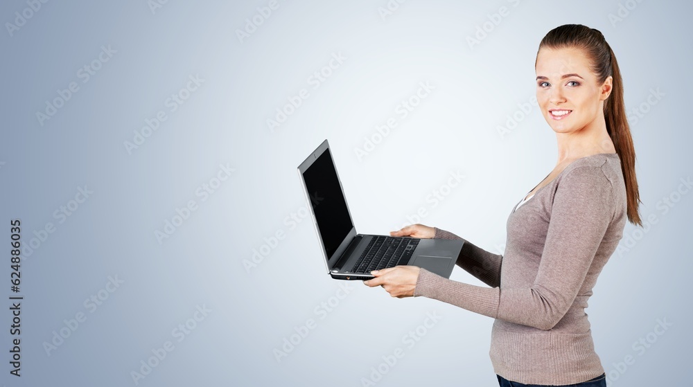 Young woman with modern laptop computer Young woman with modern laptop computer