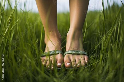 Woman's Feet Revel in Nature's Calming Grassland - Generative ai © Nld