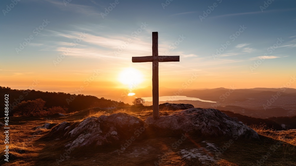Cross at Sunset on the Hill - Generative ai Cross at Sunset on the Hill - Generative ai