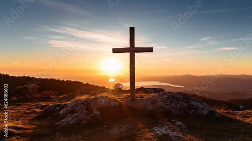 Cross at Sunset on the Hill - Generative ai © Nld
