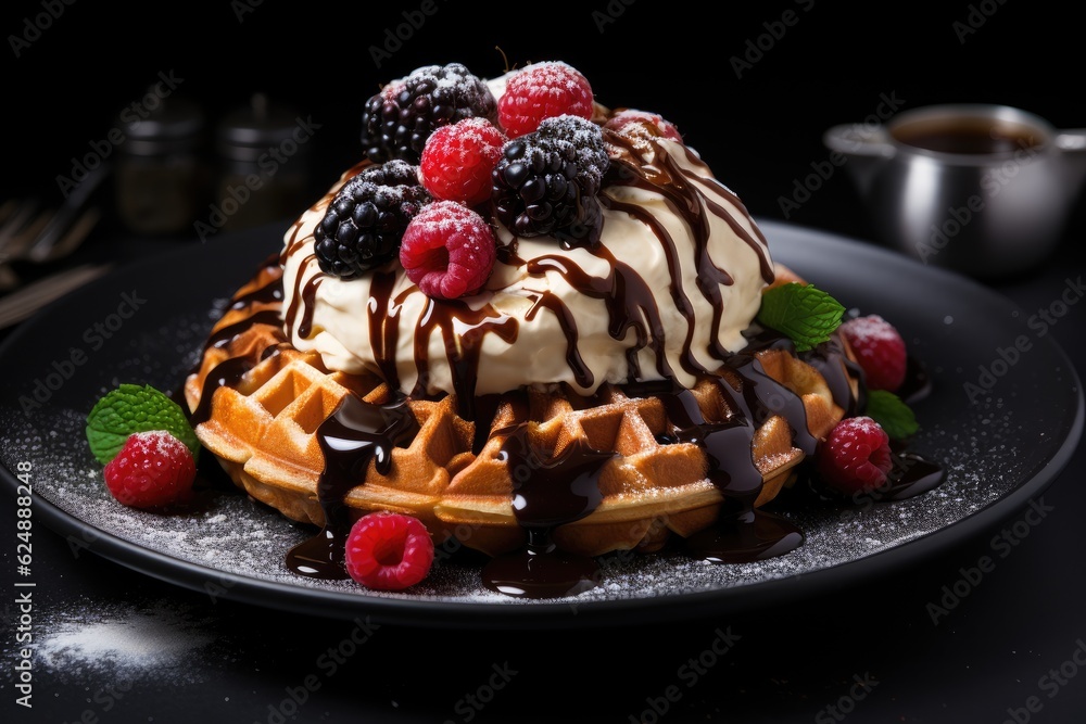 waffle with ice cream and fresh berries waffle with ice cream and fresh berries