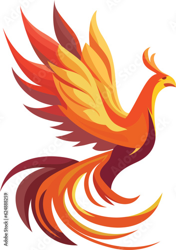 phoenix bird flat style vector illustration, Emberwing Flame heart  , female bird , bird in fire stock vector image