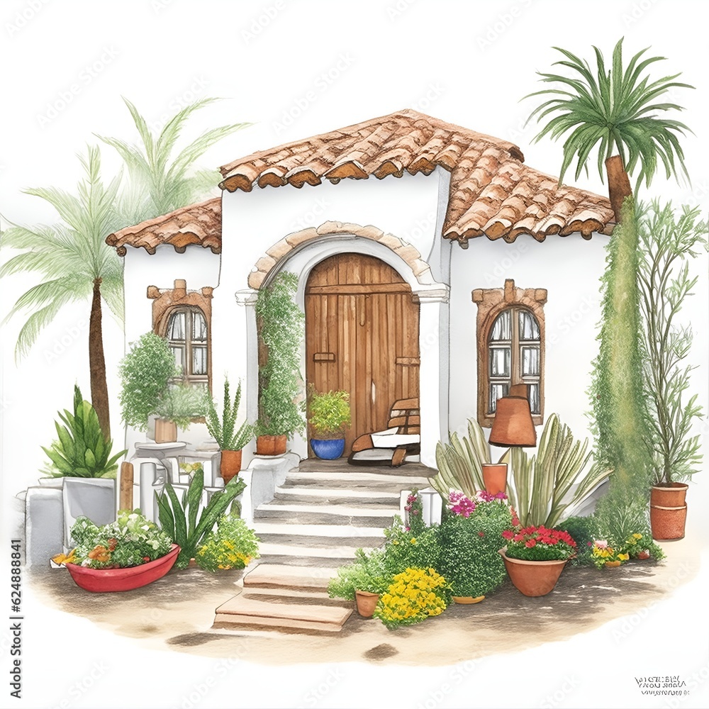 Traditional Mexican house in watercolor style generated ai