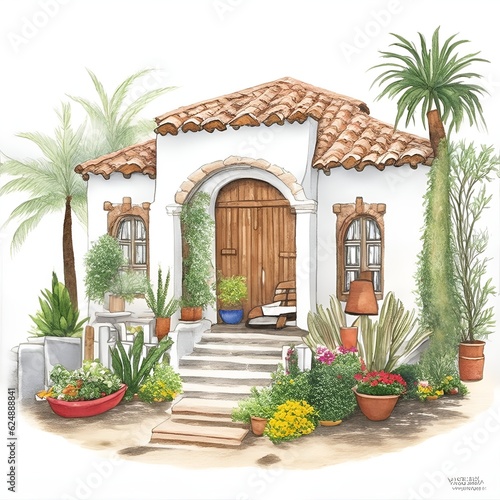 Traditional Mexican house in watercolor style generated ai © Igor