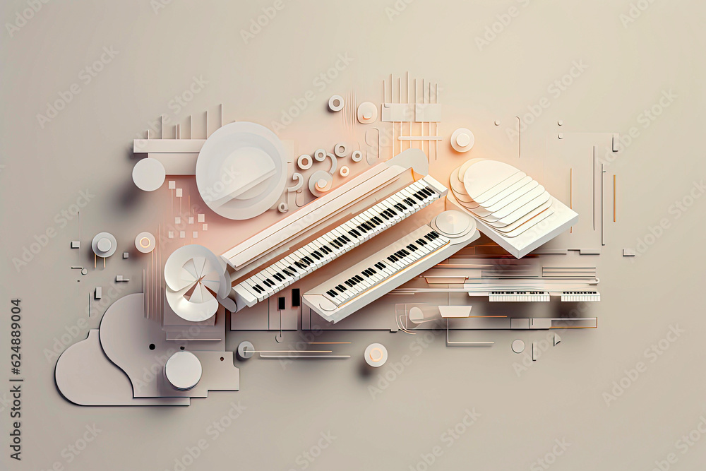 Generative AI illustration of Abstract background of music themes on white background Generative AI illustration of Abstract background of music themes on white background