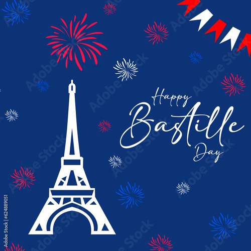 France Bastille day background with flag and eiffel tower. Bastille day vector greeting, poster. © Creative Smoke