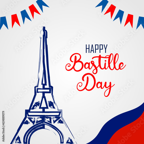 France Bastille day background with flag and eiffel tower. Bastille day vector greeting, poster.