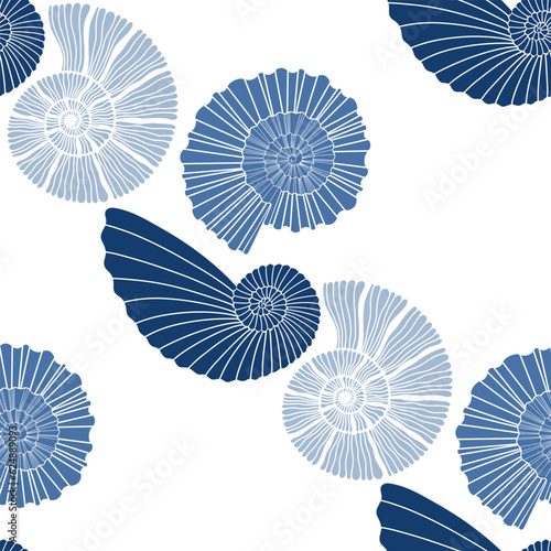 Seamless vector pattern with  seashells. Nature abstract background. Perfect for wallpaper, wrapping, fabric and textile.
