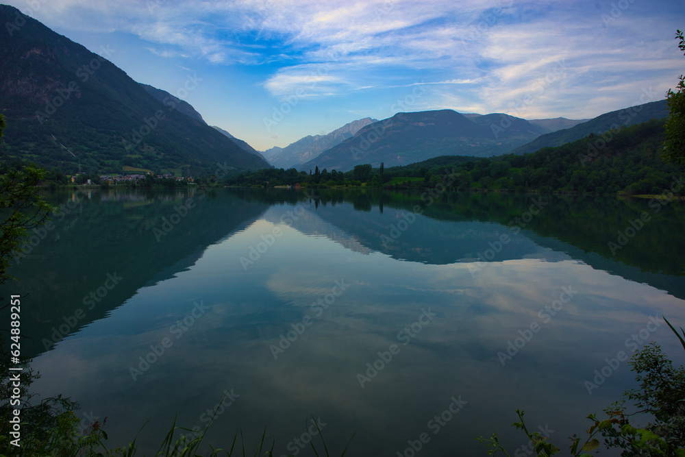 Landscape with the Benasque lake in summer