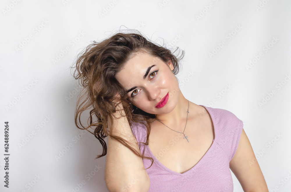 Portrait of a mysterious woman with sensual big lips. Sexy look of brown eyes. Black eyebrows. Portrait of a mysterious woman with sensual big lips. Sexy look of brown eyes. Black eyebrows.