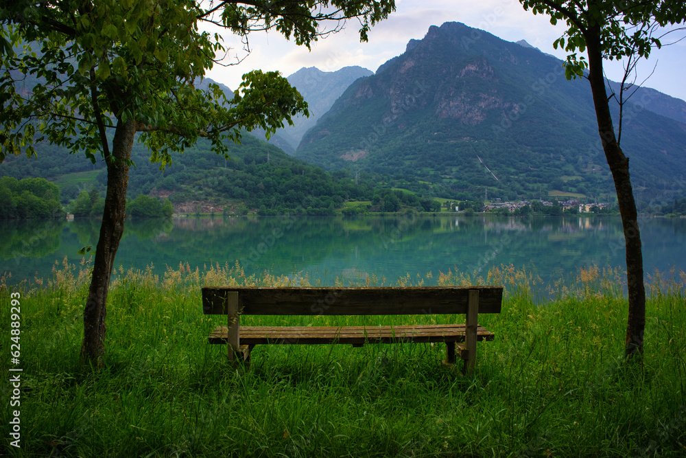 Landscape with the Benasque lake in summer