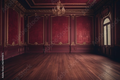 beautiful old dark red and gold empty room