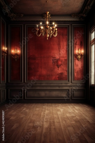 beautiful old dark red and gold empty room