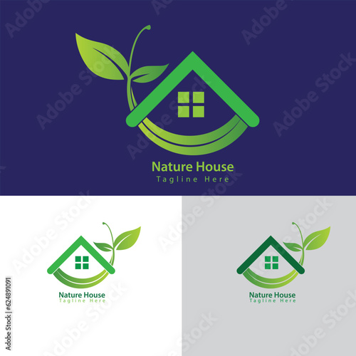 Vector green eco house logo concept