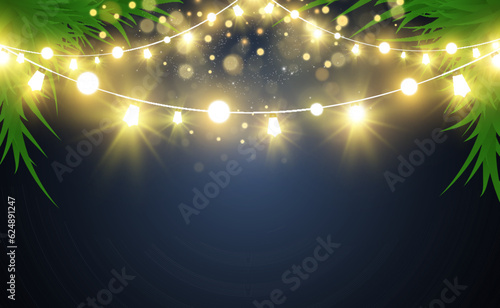 Christmas bright, beautiful lights, design elements. Glowing lights for design of Xmas greeting cards. Garlands, light Christmas decorations.	
