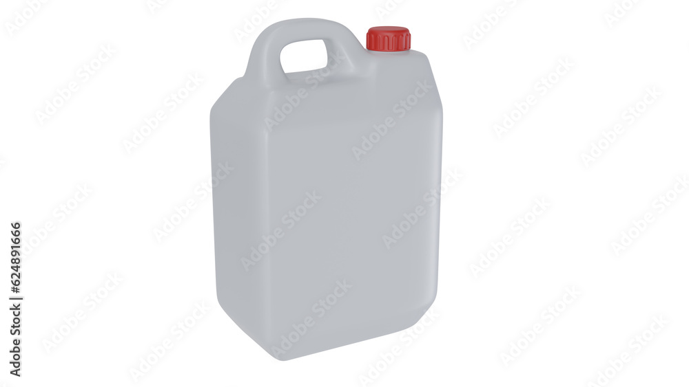 White plastic jerrycan or canister with red lid isolated on white and transparent background. Minimal concept. 3D render White plastic jerrycan or canister with red lid isolated on white and transparent background. Minimal concept. 3D render