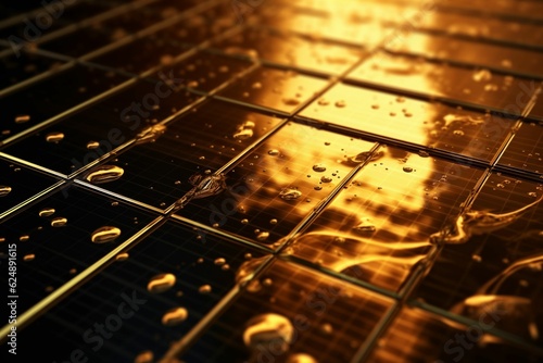Photovoltaic panel as liquide gold on dark background