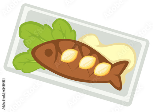 Seafood in restaurant fried or baked fish on plate